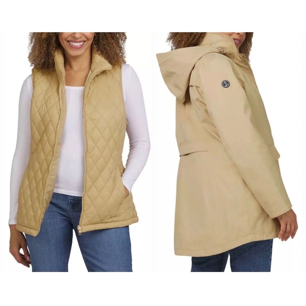 Lands End 3 in 1 Systems Jacket Womens Medium Tan Parka with Removable Vest Hood